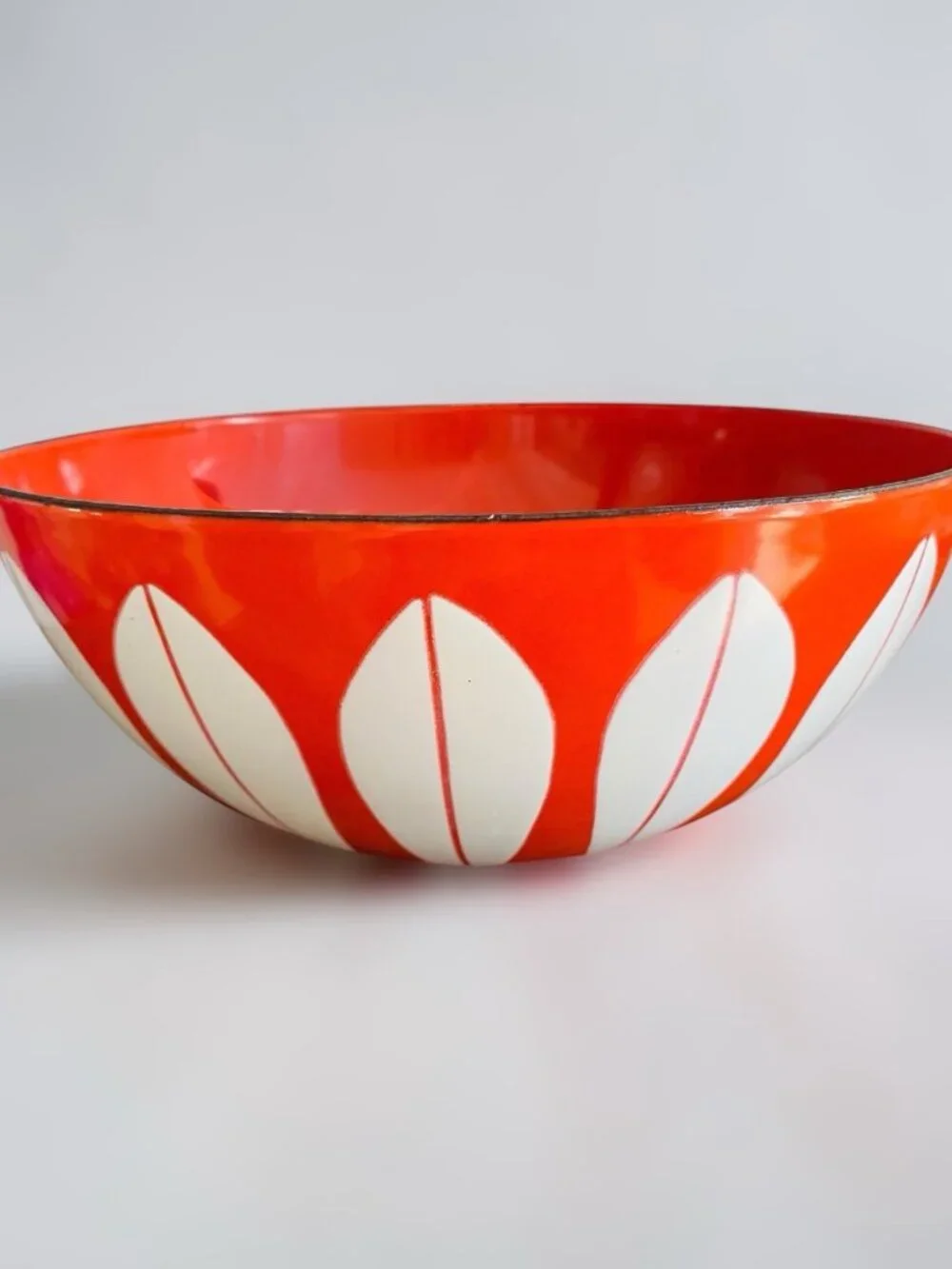 Catherineholm White Lotus on Orange Large Bowl Enamelware Norway 9.5" Wide - Picture 2 of 7